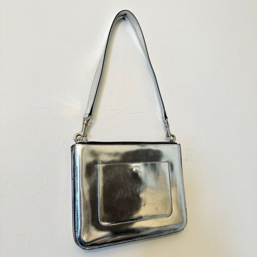 Celine Paris Trio Leather Metallic Removable Strap Purse Silver Shoulder Bag - Picture 6 of 7